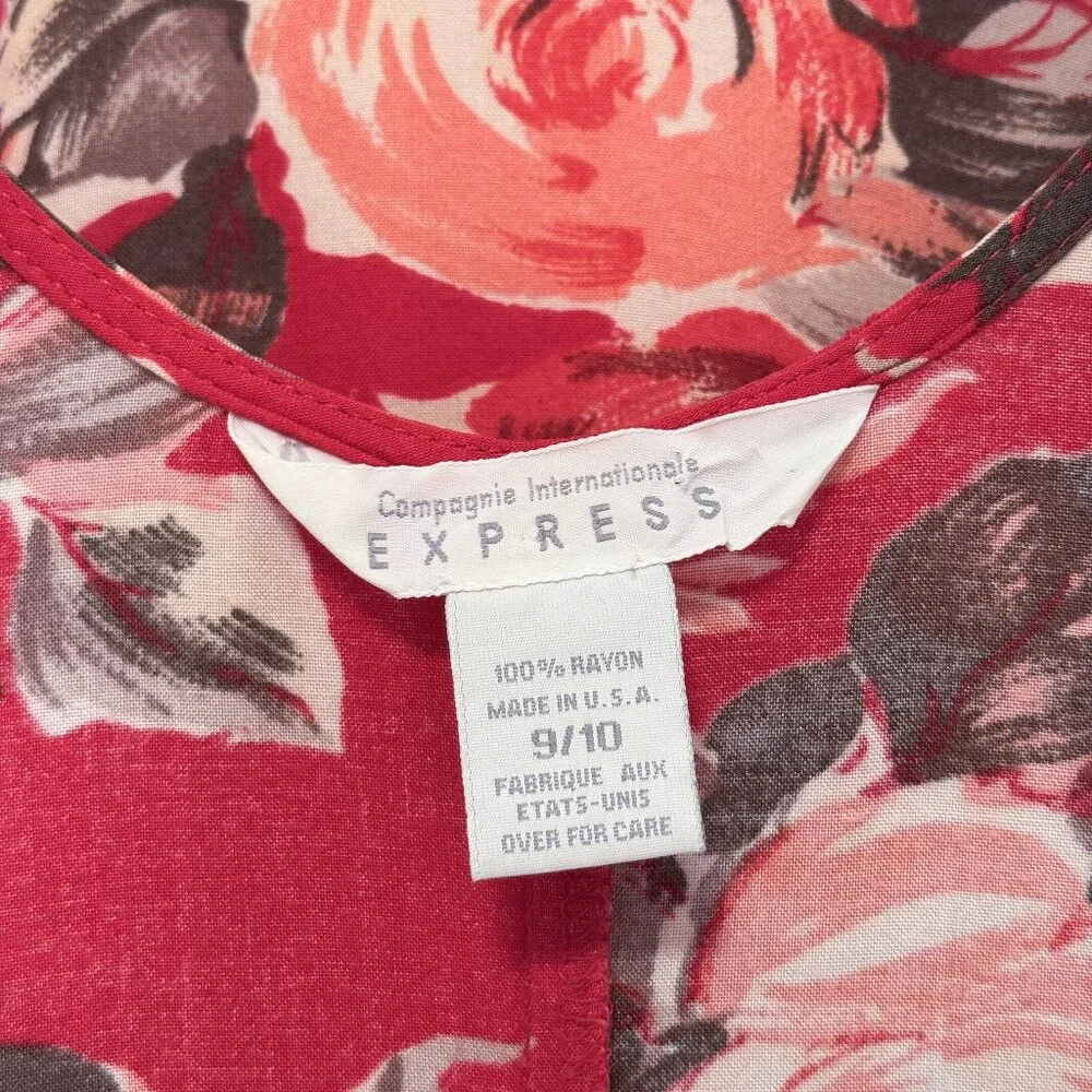 90s Vintage Express Red Floral Sleeveless Maxi Dress Size 9/10 Medium - Picture 11 of 15
